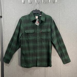 Levis Shirt Mens Button Up Green Buffalo Plaid Casual Adult Size S